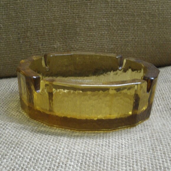 Vintage Blenko Amber Glass Pebble Textured Ashtray - Picture 5 of 14